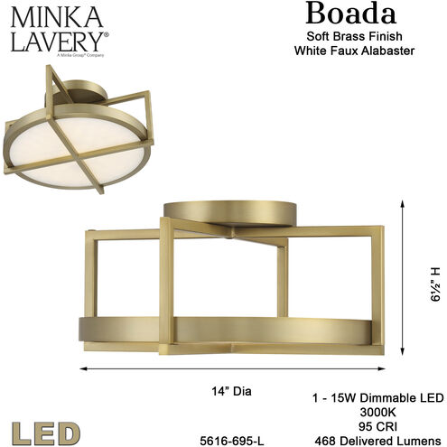 Boada LED 14 inch Soft Brass Semi Flush Ceiling Light